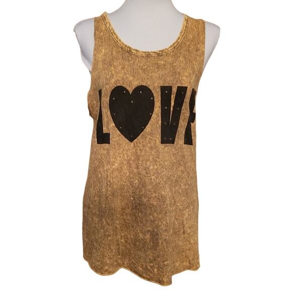 WET SEAL Brown Distressed Cut & Knotted Back Love Tunic Length‎ Tank Top - M - Picture 1 of 7